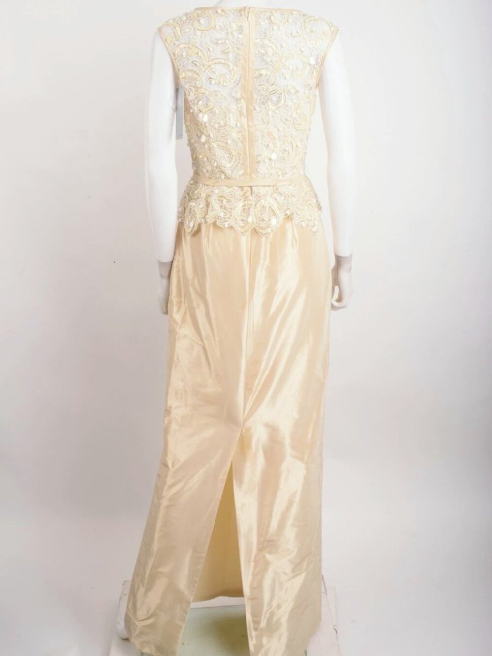 TERI JON 18 lovely CHAMPAGE TAFFETA ILLUSION LACE SHEATH GOWN Mob Dress NWT - Picture 3 of 8